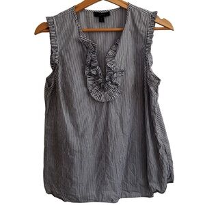 J. Crew Blue and White Striped Ruffled Cotton Blouse Sleeveless Womens Size 4